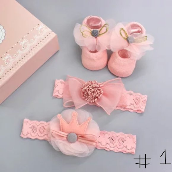 Baby Headband Sock Gift Set Baby Girls Headband Sock Shoes Infant Toddler - Picture 4 of 7